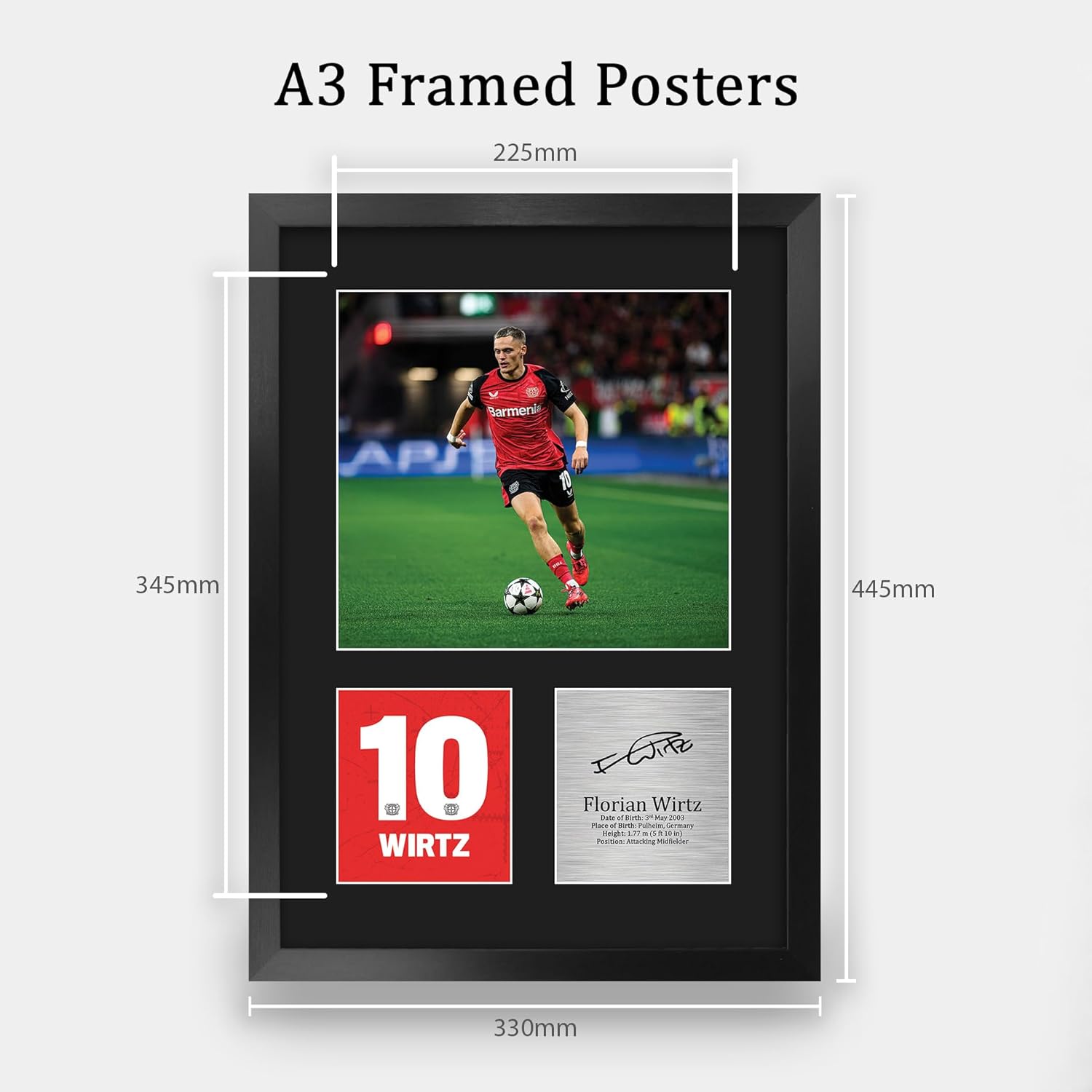 Thumbnail 1 de HWC Trading Florian Wirtz Bayer Leverkusen A3 Signed Autograph Framed Print (Portrait)