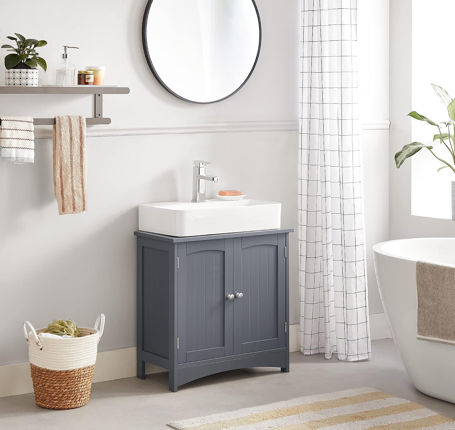 Detalle 2 de VASAGLE SOFIE BBC001G01 Under-Sink Cabinet, Slate Grey, Adjustable Shelf