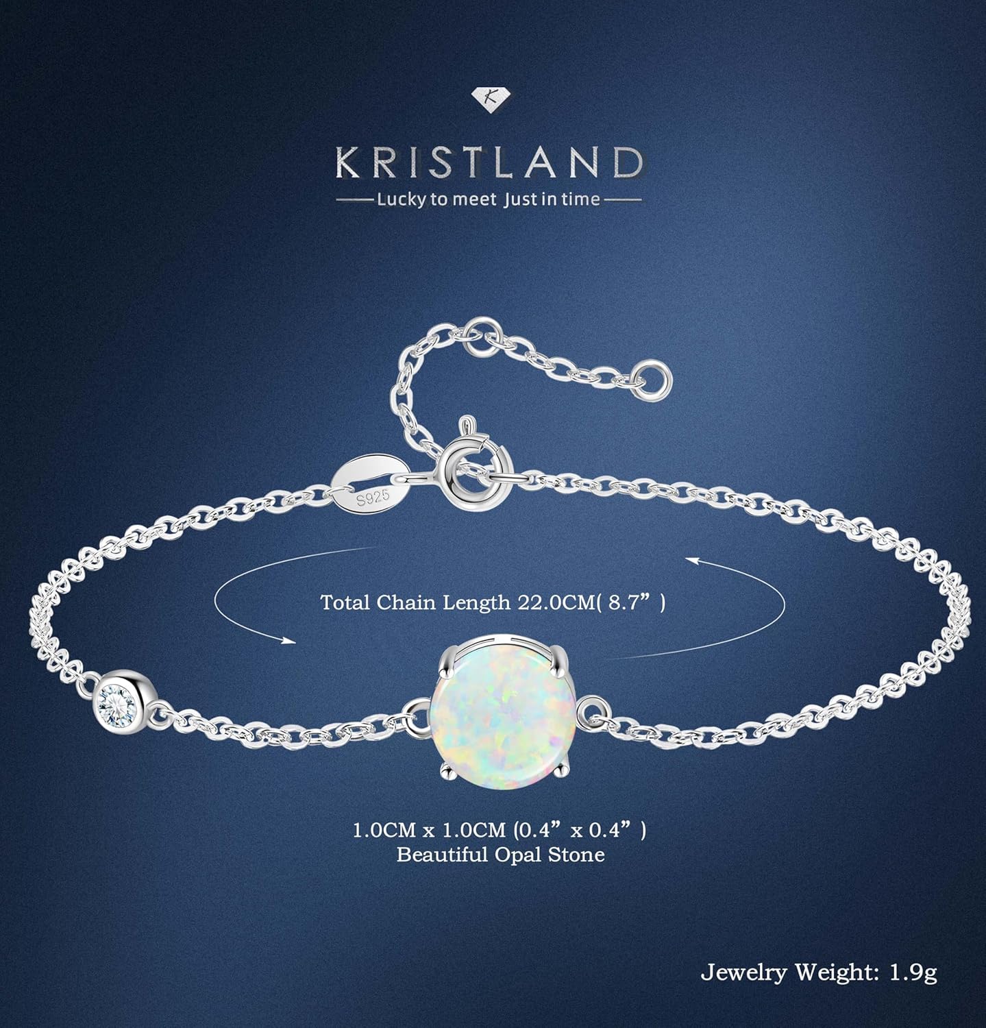 Thumbnail 5 de KristLand S925 sterling silver bracelet with white gold plating and opal-style stone handchain