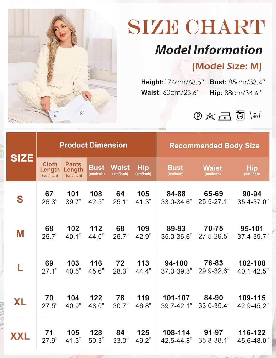 Detalle de Niwicee Pijama Mujer Invierno Polar: Conjunto 2 Piezas en Beige, Talla S