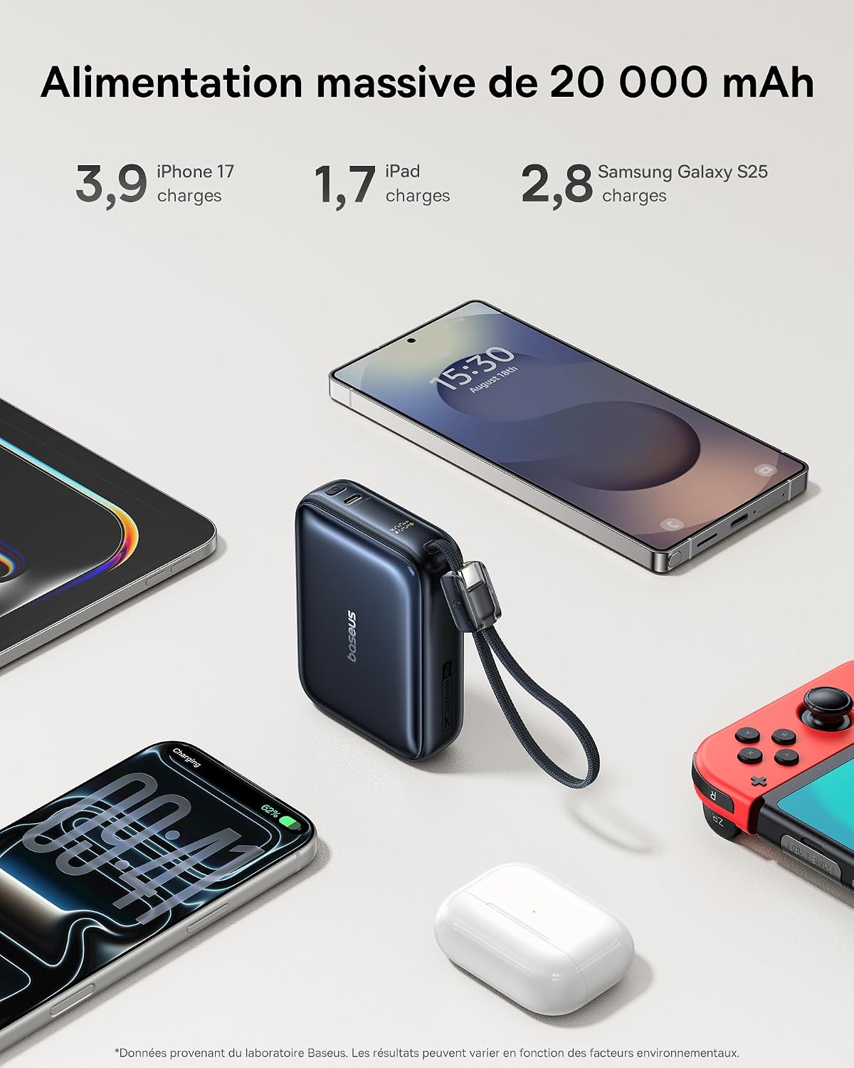Thumbnail 3 de Baseus AC22 Mini Powerbank 20000mAh — 45W PD, USB-C intégré et affichage