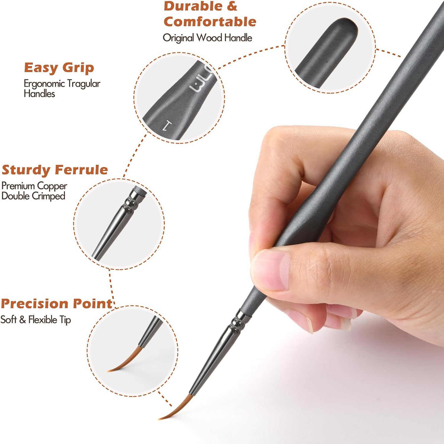 Detalle de Fine Detail Brushes with Triangular Handles — Golden Maple Series, 10-piece Set