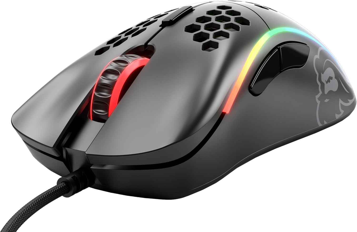 Detalle de GLORIOUS Model D – kabelgebundene Gaming-Maus, 68 g, Pixart 3360, PTFE-Füße, Paracord-Kabel, 6 Makro-Tasten