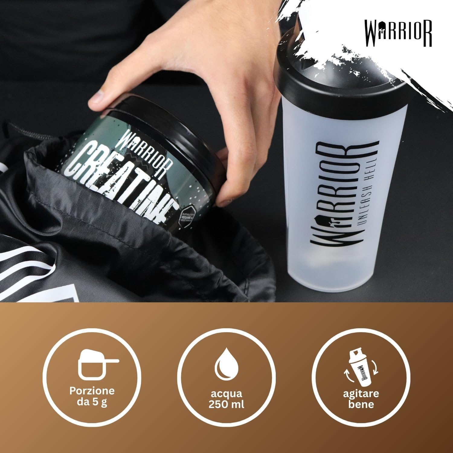 Detalle de Warrior Creatina Monoidrata in Polvere 500 g – Creatina purissima micronizzata per massa e forza