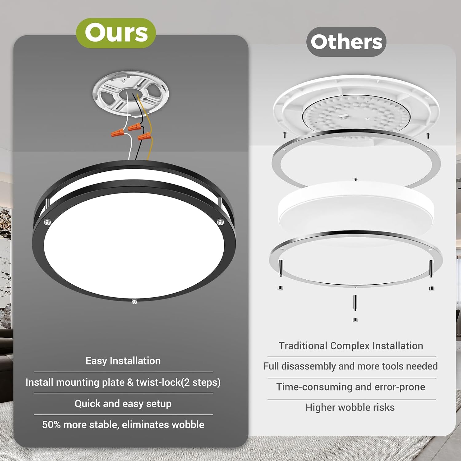 Thumbnail 1 de hepside 16-Inch 30W LED Flush Mount Ceiling Light, Black, 5 CCT, Dimmable