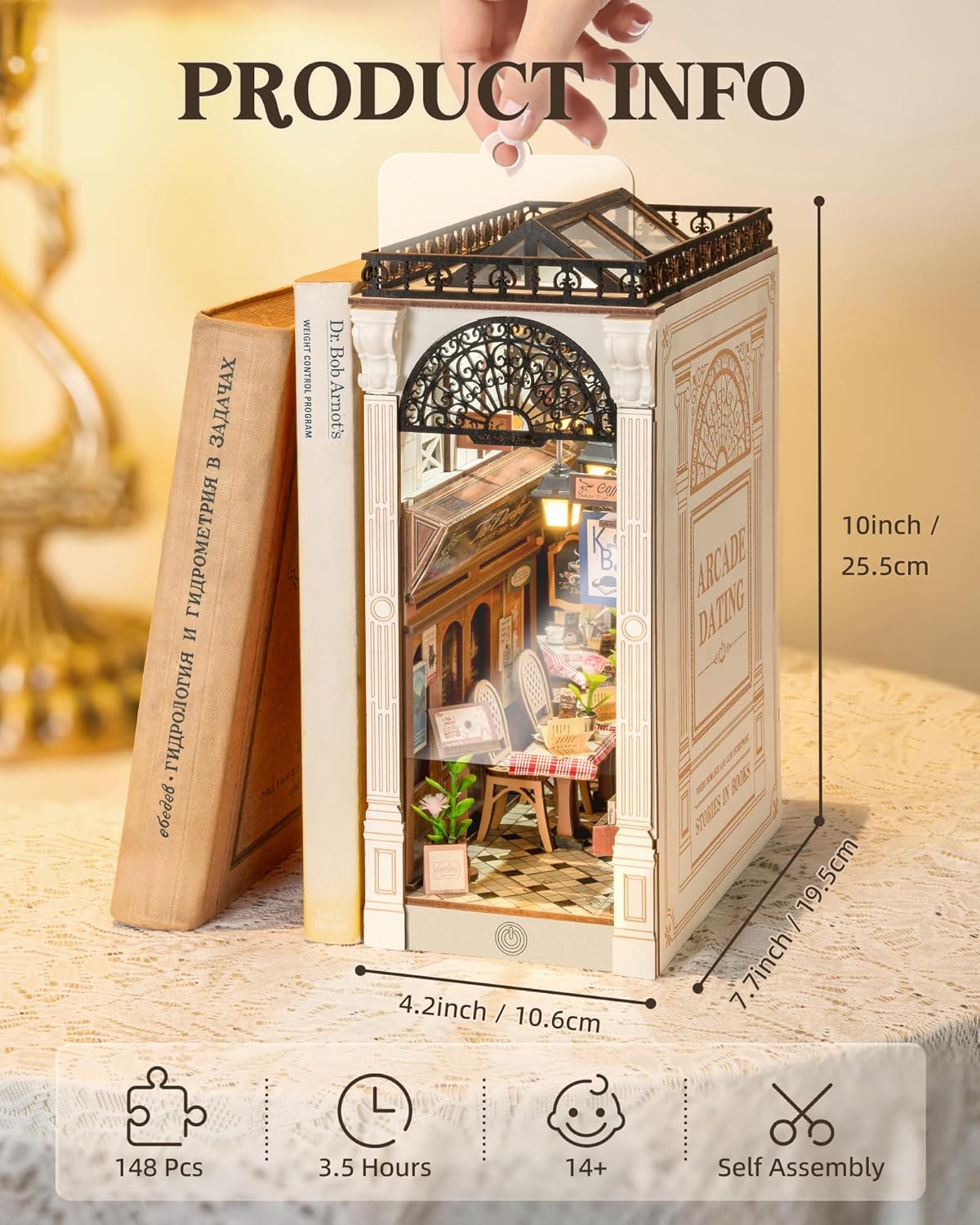 Thumbnail 3 de ROBOTIME Book Nook Kit Arcade Dating: modellismo in legno da costruire con pannello antipolvere