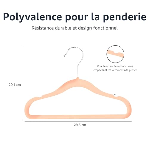 Detalle de Amazon Basics Cintres Antidérapants en Velours pour Enfants et Bébés — Lot de 50, Rose Poudré, 29,5 cm