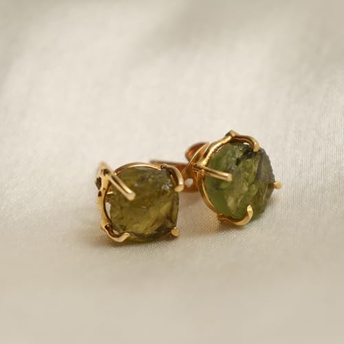 Thumbnail 5 de Gempires Natural Raw Gemstone Stud Earrings for Women, Peridot – Handmade, Hypoallergenic and Lightweight