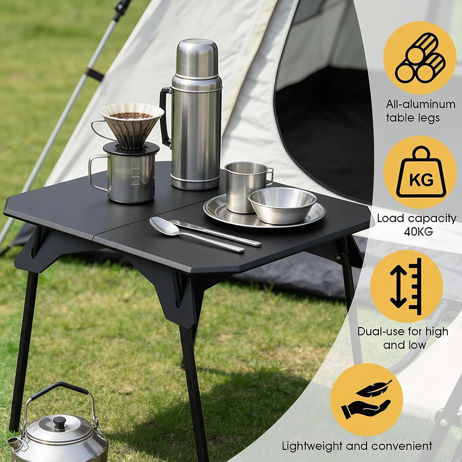 Thumbnail 6 de ELEOPTION Folding Camping Table with Aluminium Legs