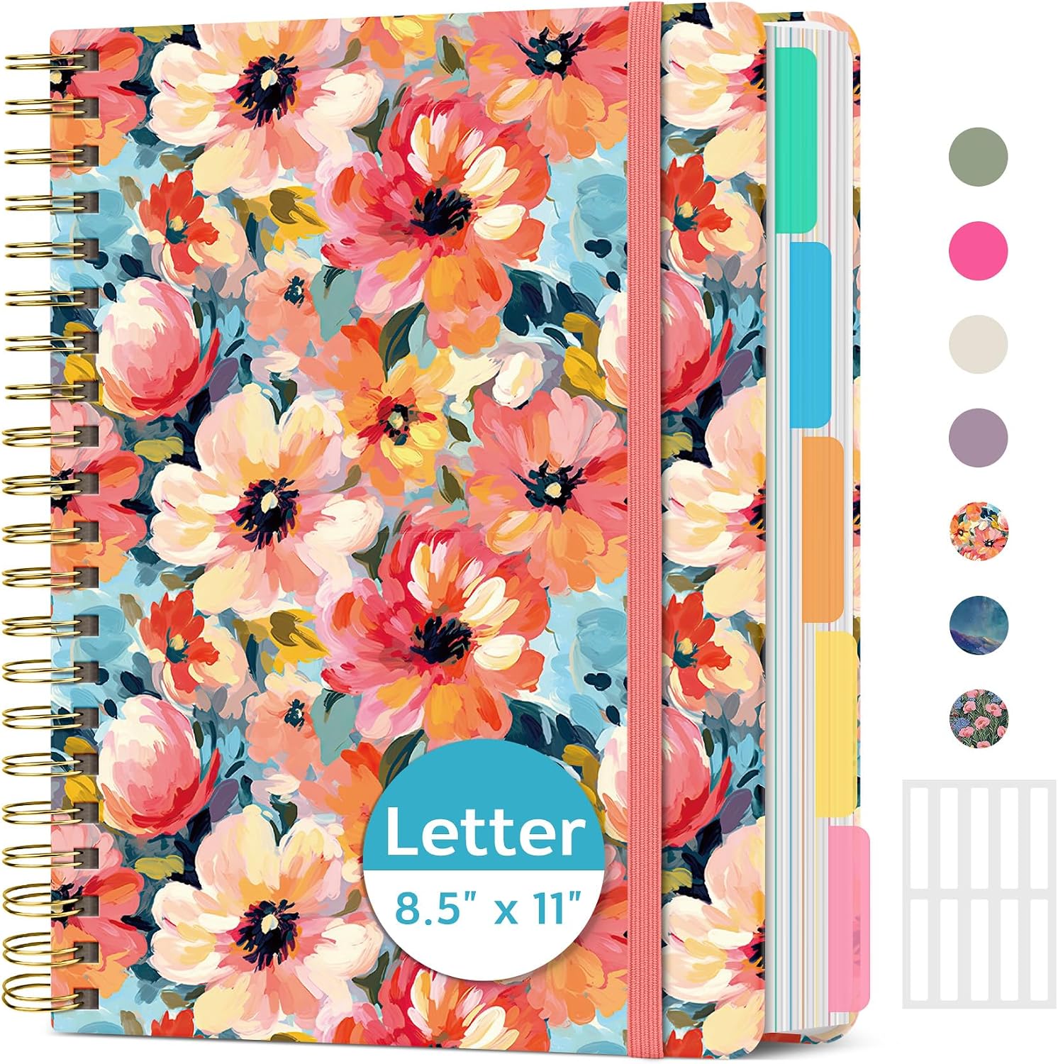 Detalle de Taja Large 5-Subject Spiral Notebook, 8.5" x 11", 280 Pages, Pastel Garden
