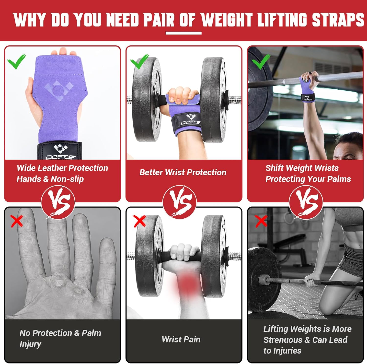Detalle de COFOF Double-Layer Leather Weightlifting Wrist Straps with Neoprene Padding