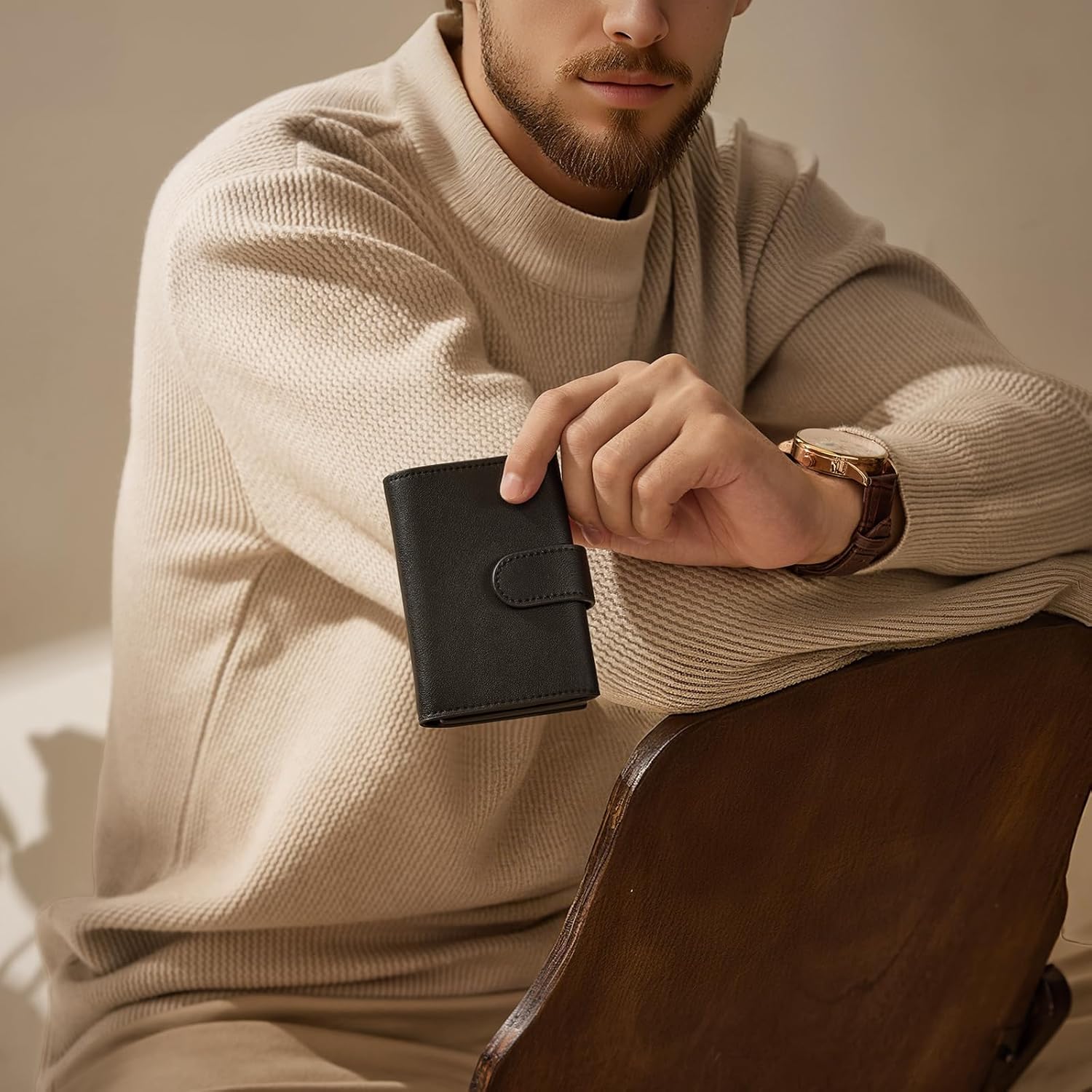 Thumbnail 5 de YESIIW slim pop-up mens wallet with RFID blocking, coin pocket & ID window (Black)