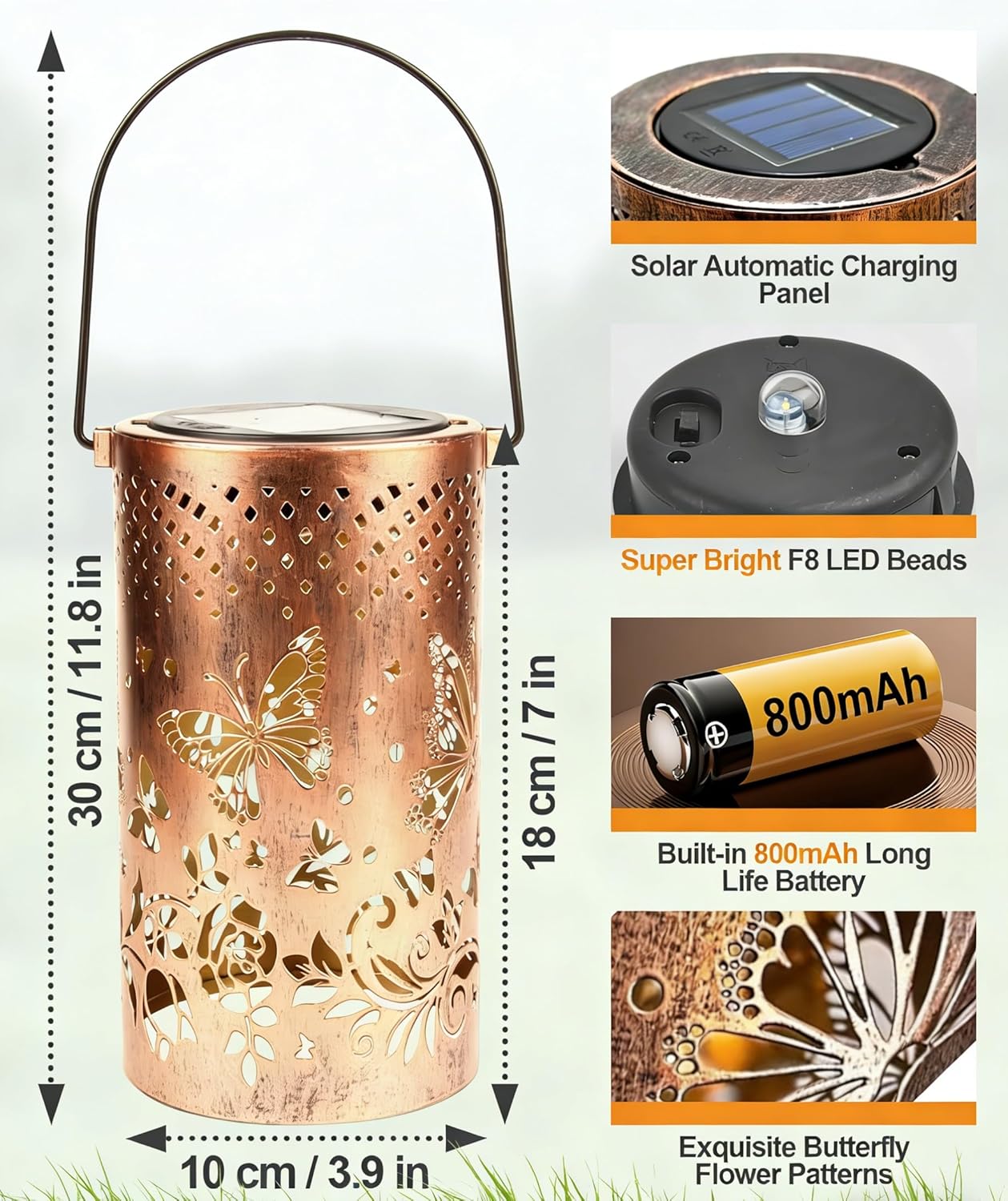 Thumbnail 1 de Solar Lantern Outdoor Garden — Butterfly & Rose, IP65, 800mAh