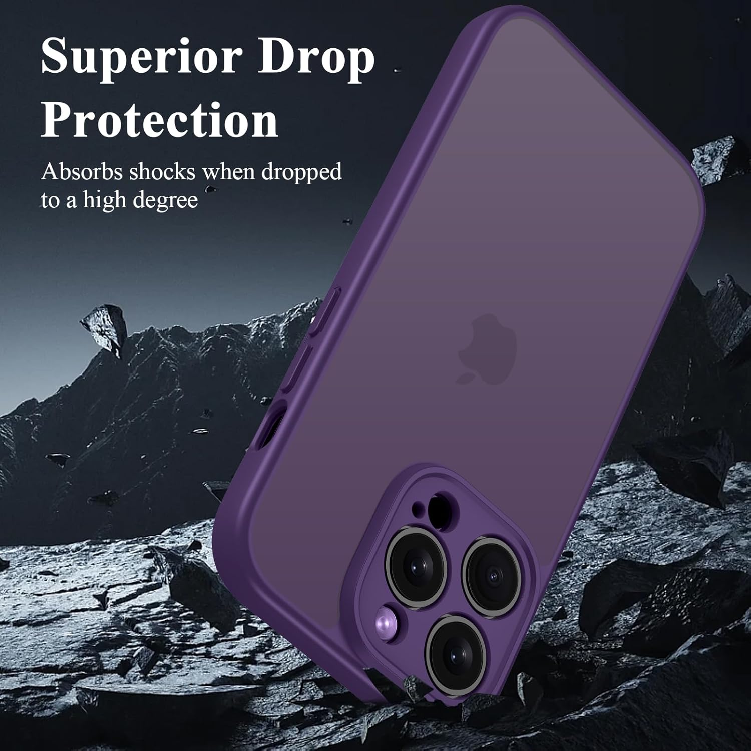 Thumbnail 3 de ORDA Schutzhülle für iPhone 13 Pro (6,1 Zoll) – stoßfest mit Kameraschutz und matter, durchscheinender Rückseite (dunkelviolett)