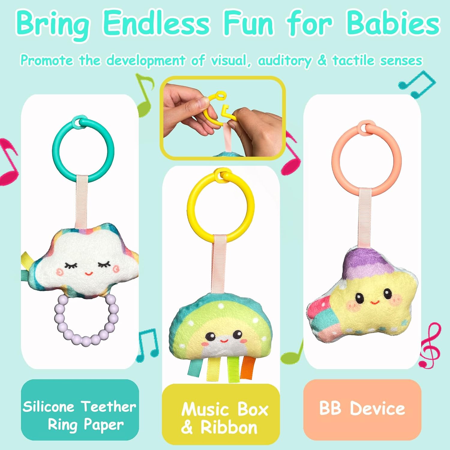 Thumbnail 2 de Kulveanju Baby Spiral Pram Toy 0-6 Months – Musical Plush Spiral Activity for Baby Strollers and Car Seats