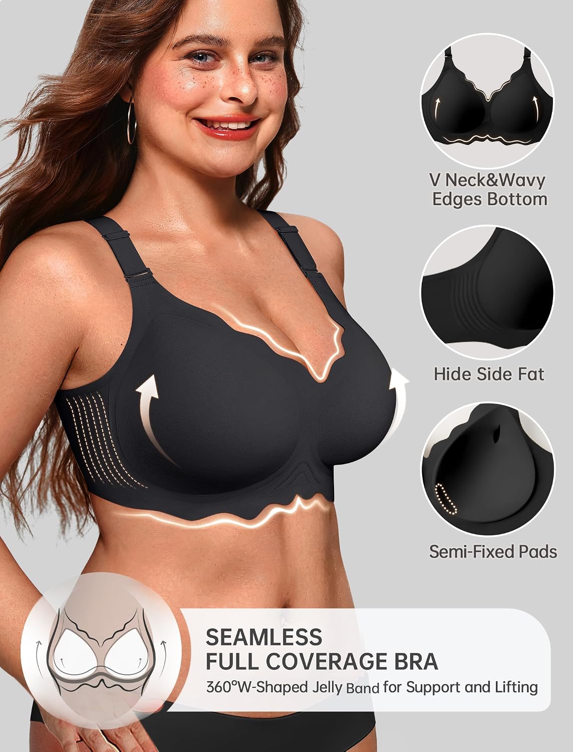 Detalle 2 de OEAK Women Jelly Bras No Underwire Scalloped Push Up Buttery Soft T-shirt Bra