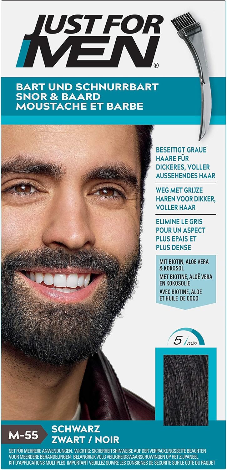 Detalle de Just For Men Barbe & Moustache – coloration barbe Naturel, sans ammoniaque, Noir M55