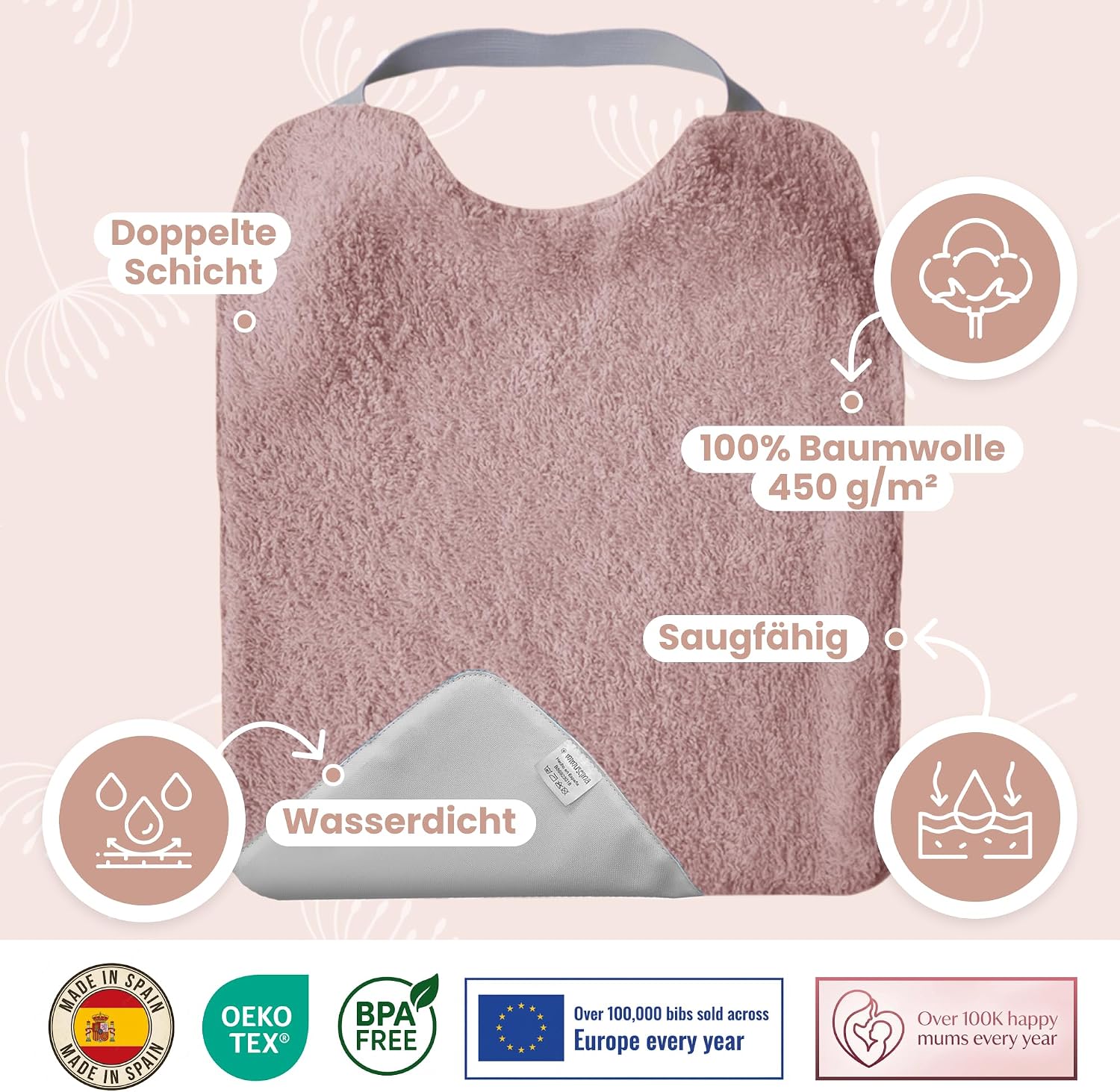 Thumbnail 2 de MIMUSELINA Set aus 5 Große Frottee-Lätzchen Baby – Wasserdicht, Wiederverwendbar und OEKO-TEX-zertifiziert