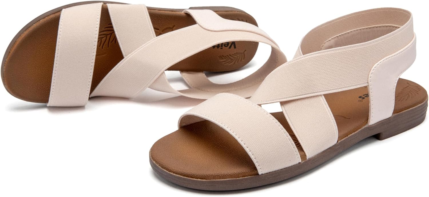 Detalle de Veittes Women's Flat Slide Sandals – Fashionable Elastic Ankle Strap