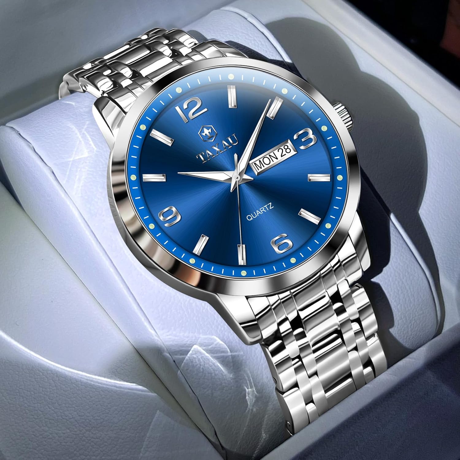 Thumbnail 6 de Taxau Wasserdicht Edelstahl Herrenuhr – Blaues Zifferblatt, Datum & Multifunktion