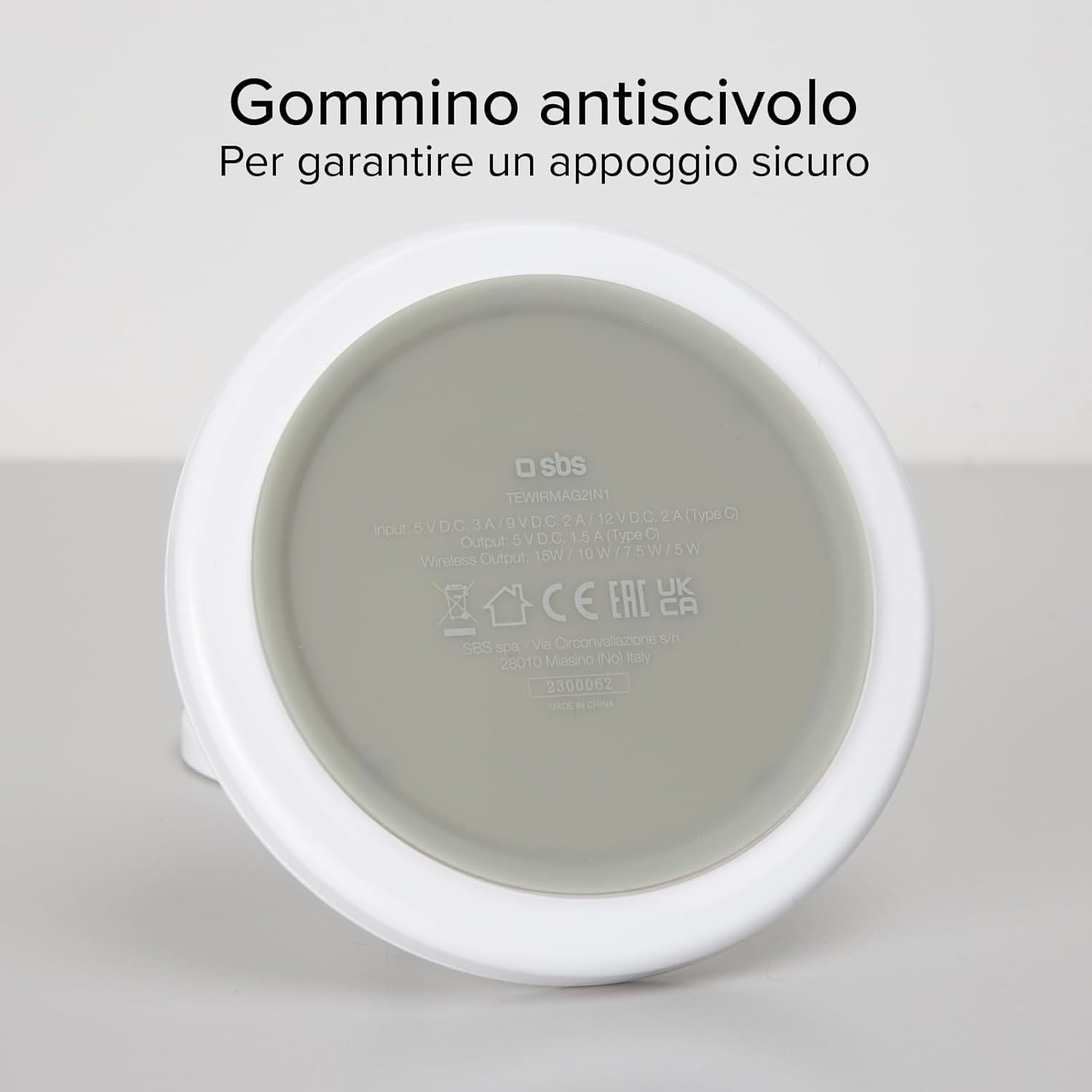 Detalle de SBS Stazione Ricarica Wireless 2in1 15W + 5W – Design Minimal bianco, ADS
