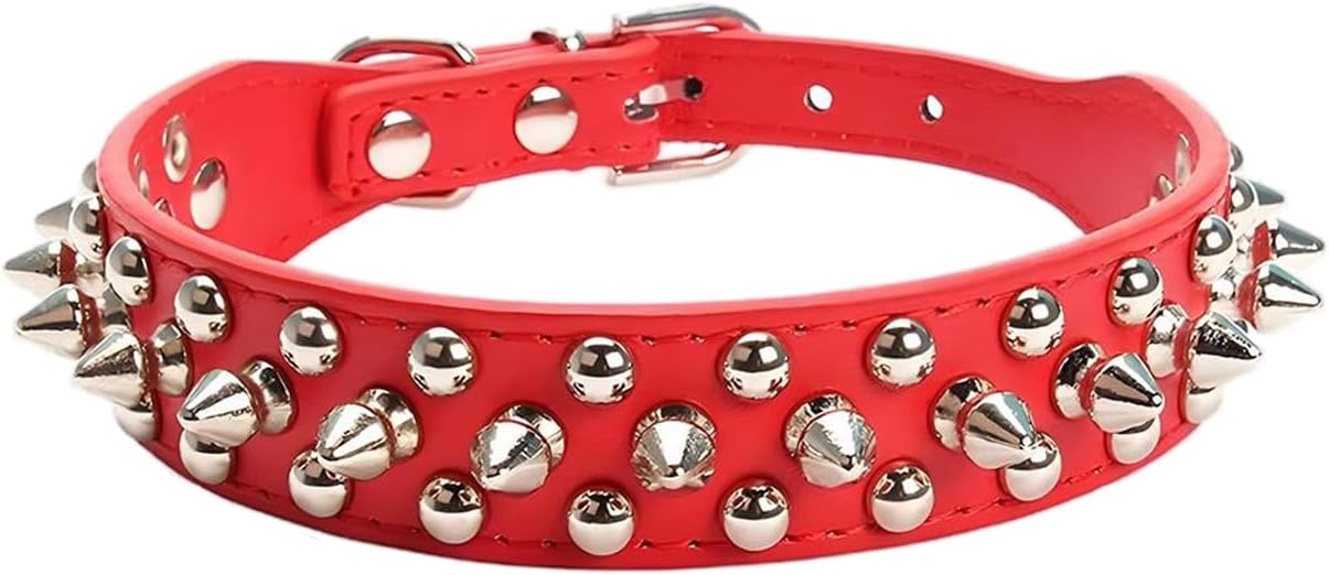 Thumbnail 1 de Spiked Dog Collars Studded Leather Rivet Puppy Collar (Adjustable) in Red