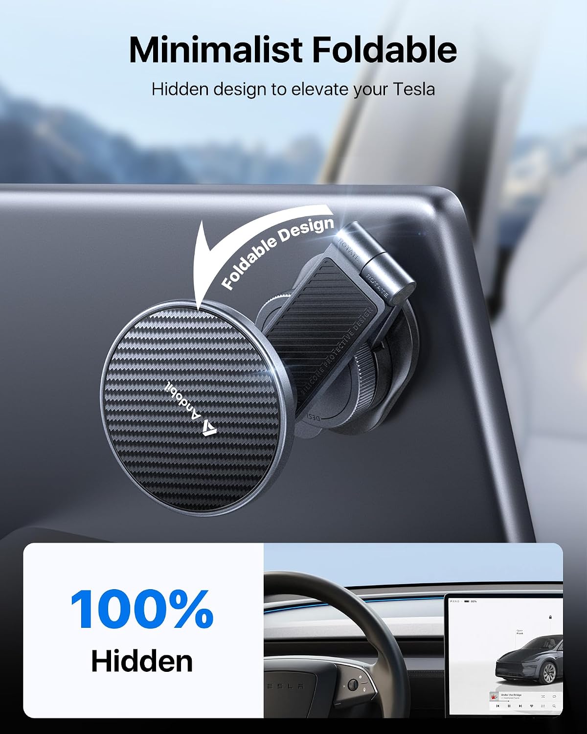 Detalle de andobil 3rd Gen Tesla Phone Mount, Magnetic, 360° Adjustable and Foldable