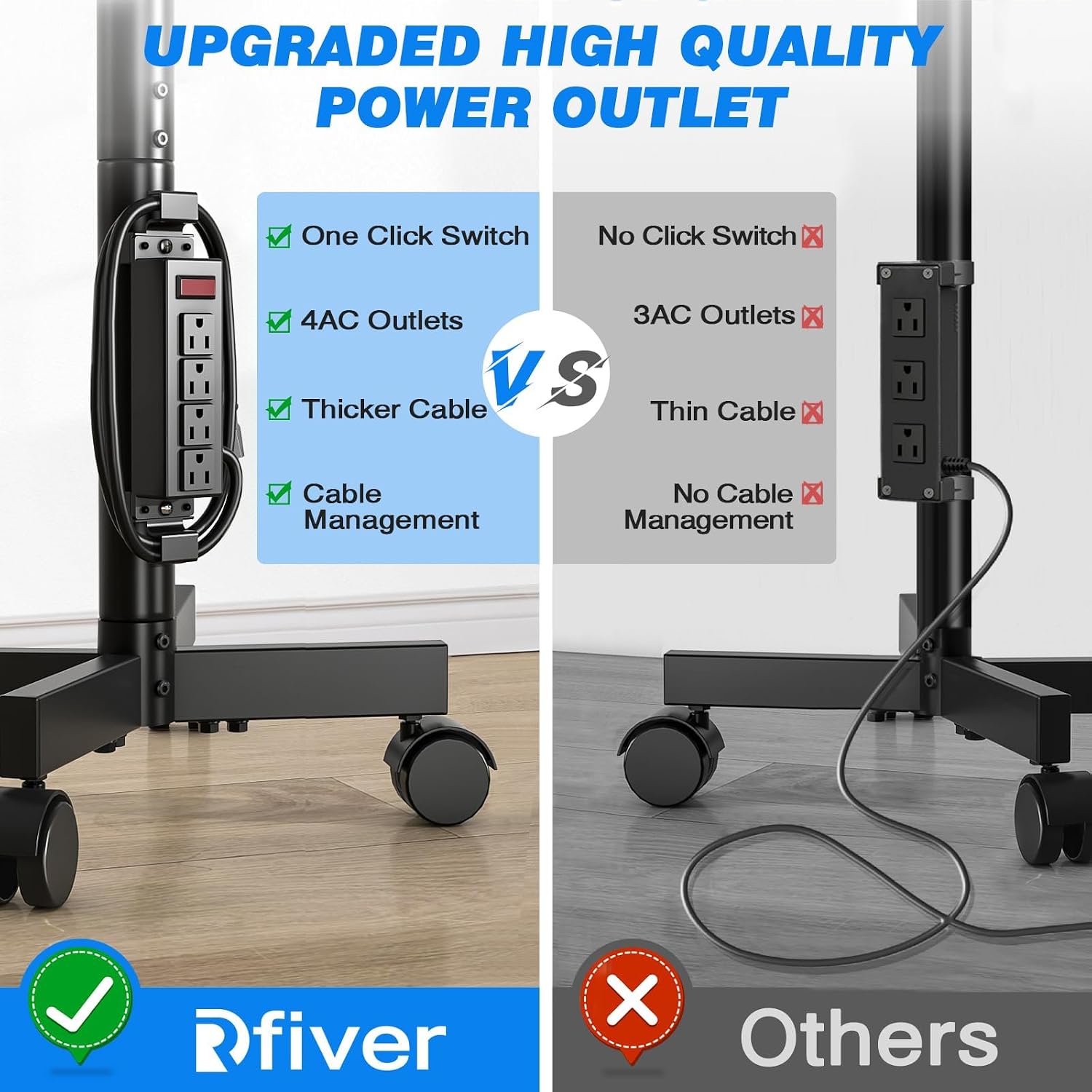 Thumbnail 5 de Rfiver DMT2004 Mobile TV Stand, 23–60-Inch, 88 lb Capacity, with Power Strip