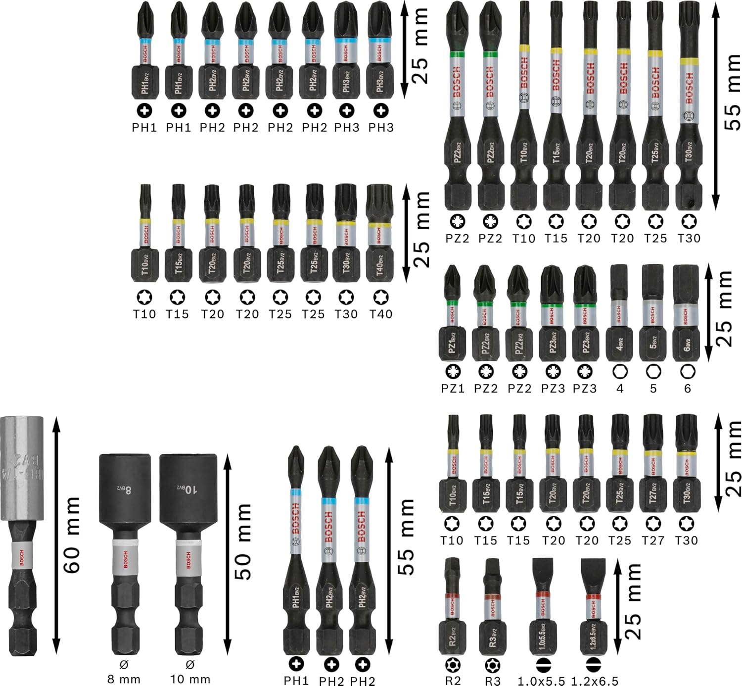 Detalle de Bosch 50x PRO Impact 50-tlg Schrauberbit-Set đȘ