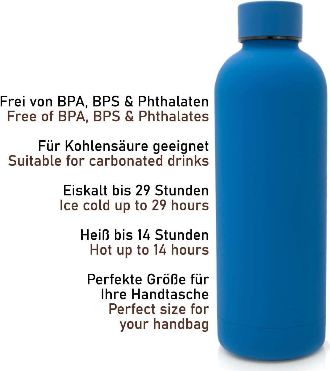 Thumbnail 4 de T&N Edelstahl Trinkflasche 500 ml – Thermosflasche für Büro, unterwegs und Sprudel