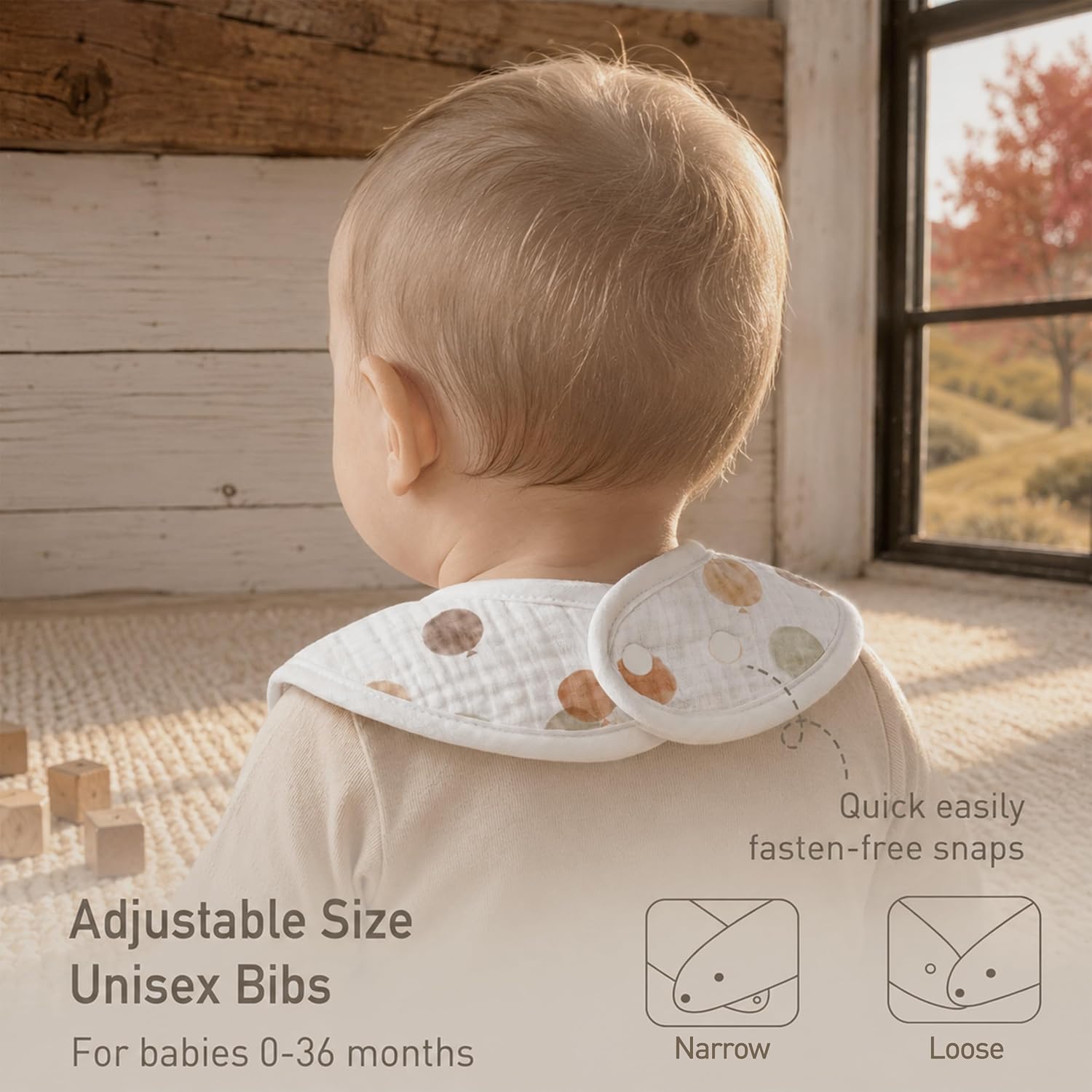 Detalle 2 de Gllquen Baby Muslin Bibs, 8-Pack with Adjustable Snaps and Cotton-Fleece Layers