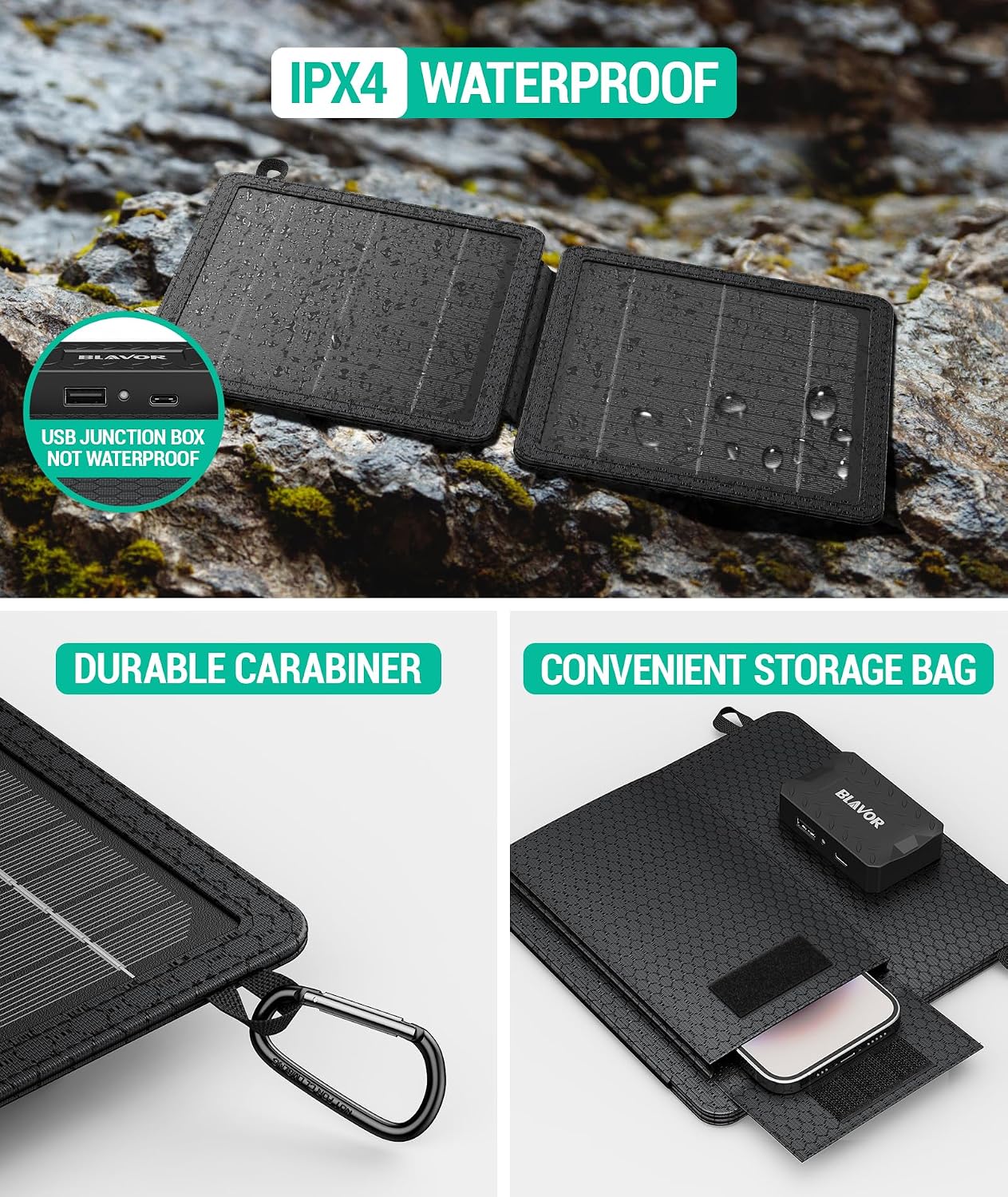 Thumbnail 4 de BLAVOR 10W Portable Solar Charger, Foldable Panel with USB-C and USB-A