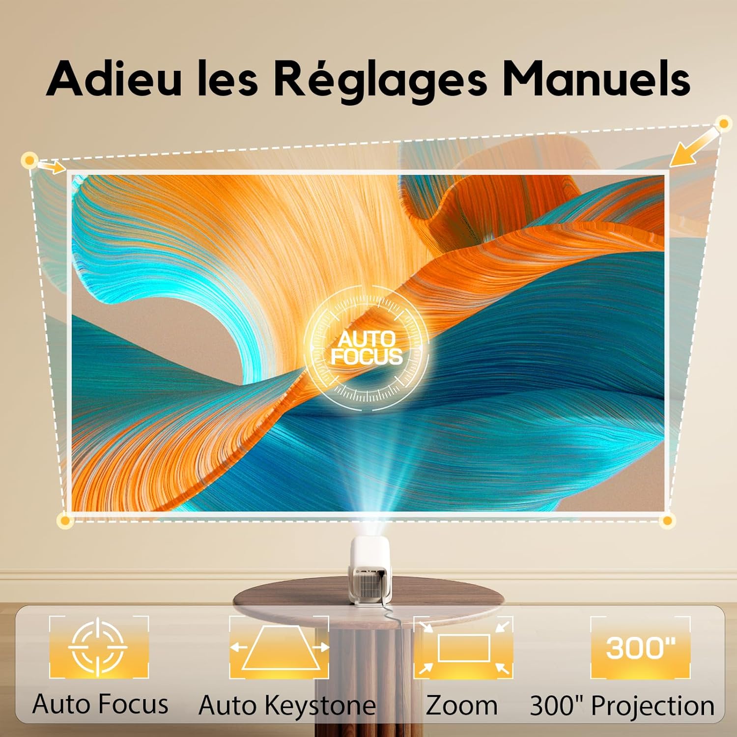 Detalle 2 de AKIYO O4 – Rétroprojecteur portable 1080p Full HD avec support 4K, Wi‑Fi 6 et Bluetooth 5.4