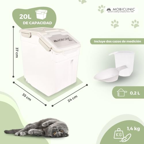 Detalle de Mobiclinic FeedPet: Contenedor de Pienso 20 L con Ruedas, Ventana y Cierre Hermético