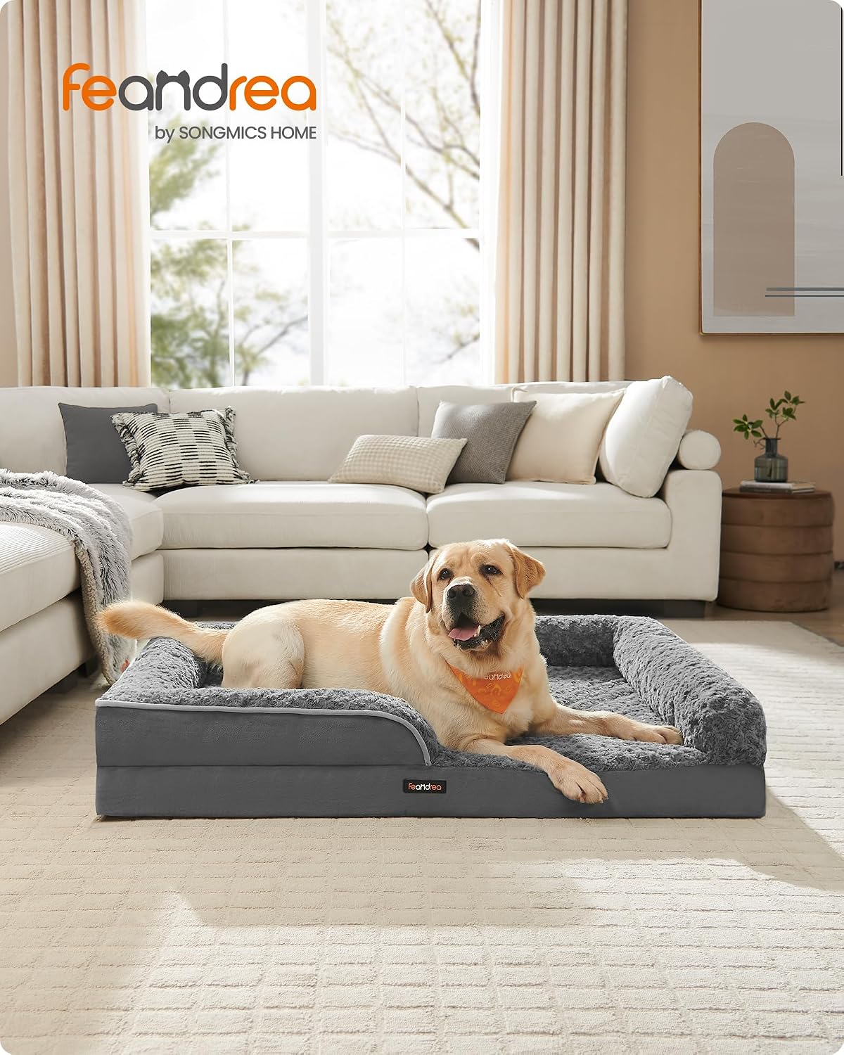 Detalle 2 de Feandrea Orthopedic Dog Bed for Large Dogs with Memory Foam and Waterproof Liner (122 x 89 x 18 cm)