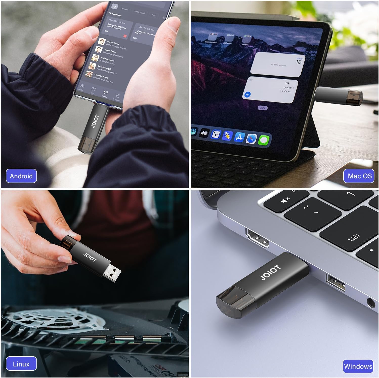 Detalle de JOIOT 256GB Dual-Interface USB-A & USB-C 3.0 Memory Stick