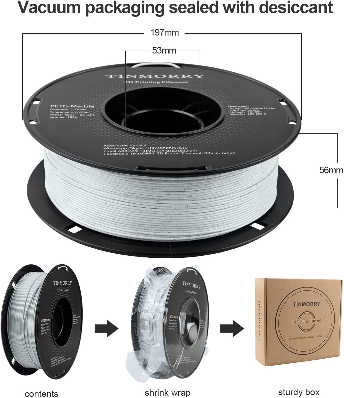 Thumbnail 1 de TINMORRY PETG Filament 1.75mm Marble White