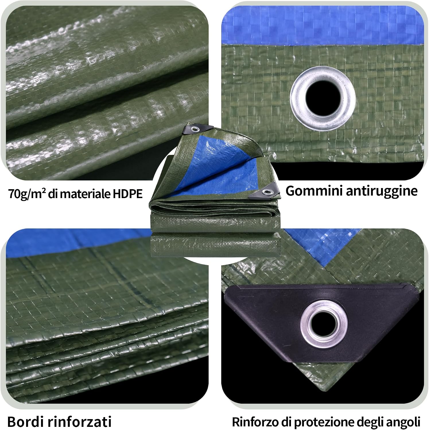 Detalle de COVALL Telone in plastica antipioggia 2x2m – telo impermeabile HDPE 70 g/m², verde/blu, protezione UV