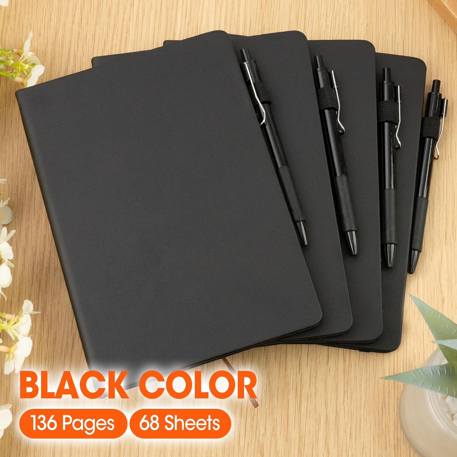 Detalle de BGUP A5 Hardcover Journal and Pen Set, 20-Pack, Faux Leather, 136 Pages