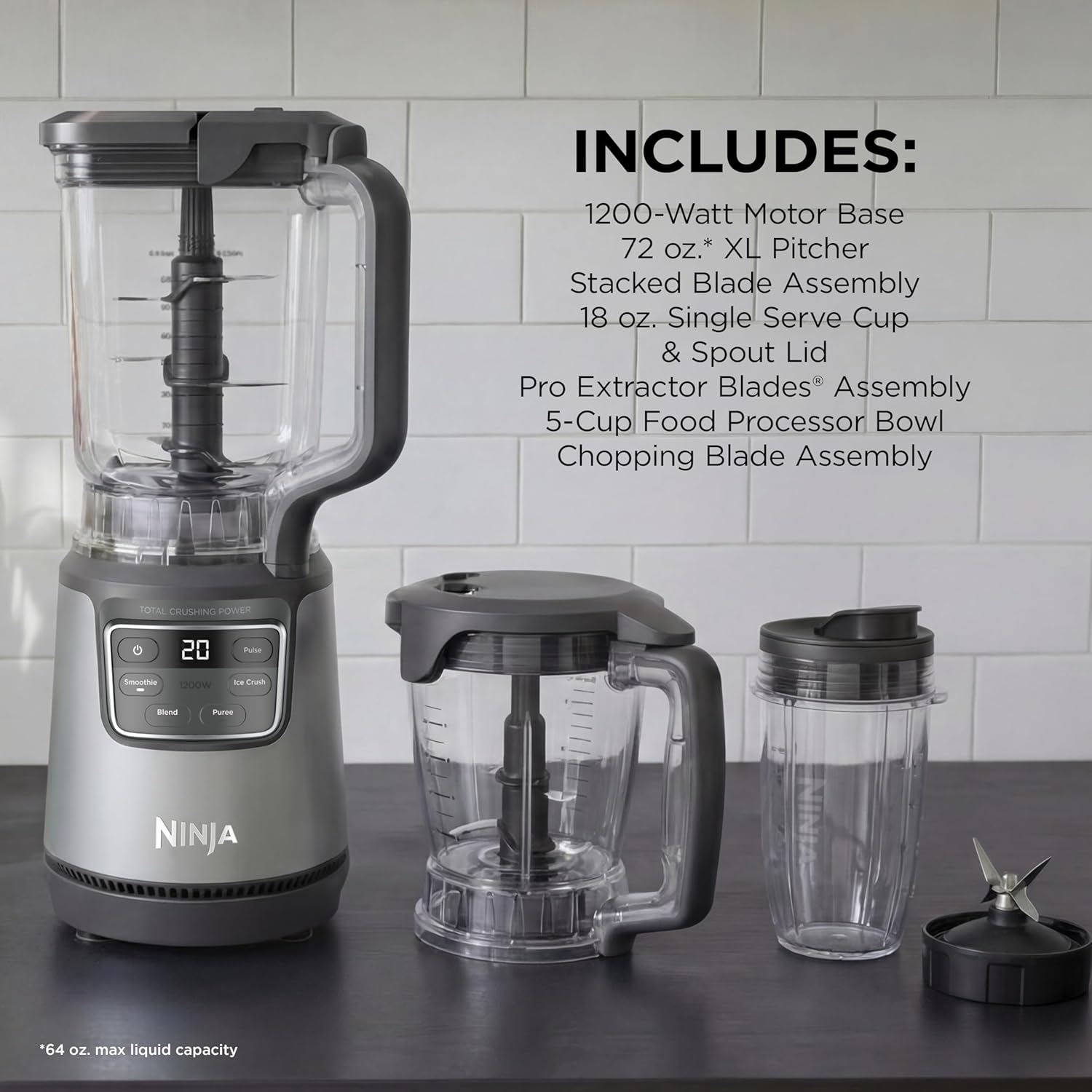 Detalle de Ninja BlendPro Kitchen System (BO402) 72 oz Blender + 5-Cup Food Processor + 18 oz To-Go Cup