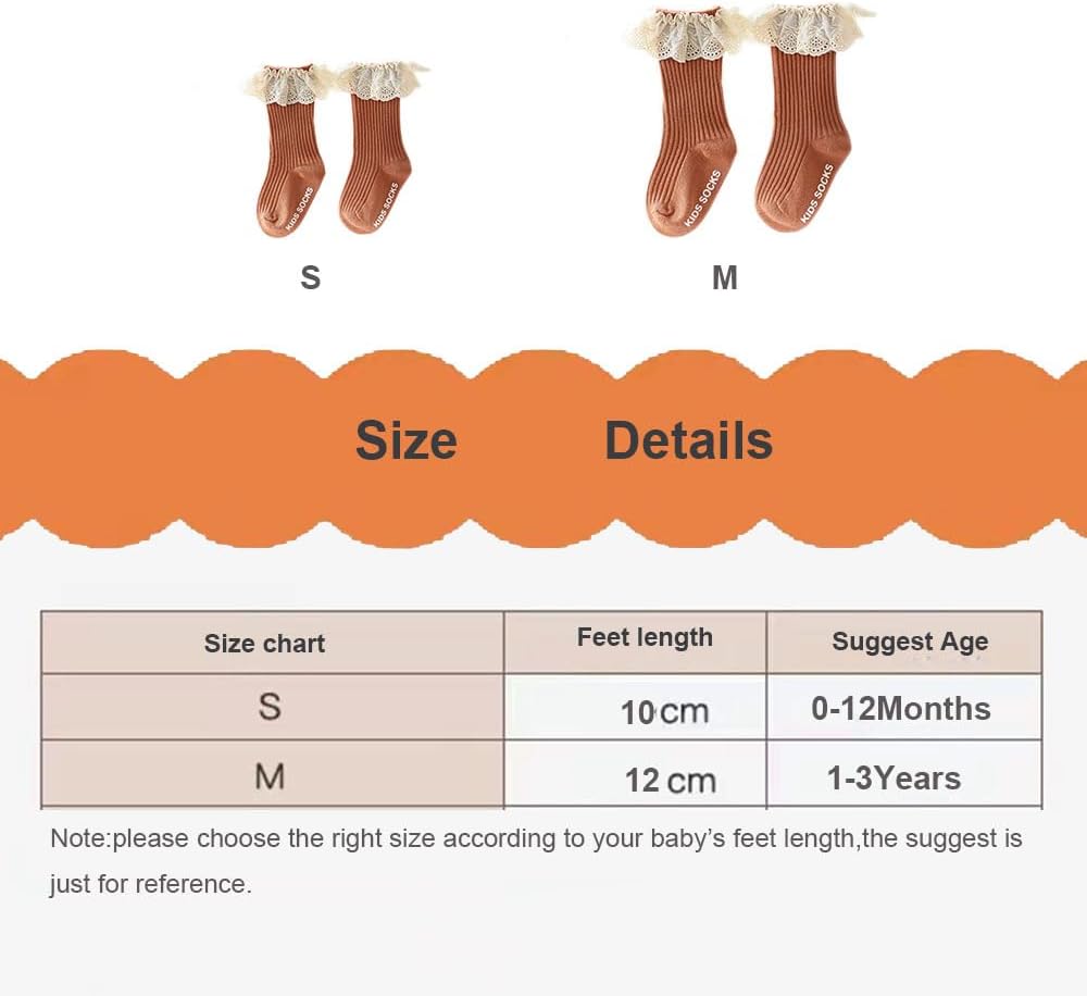 Detalle de HXQLXGT 4 Pack Baby Girls' Cotton Knee-High Socks with Lace (0–3 Years)