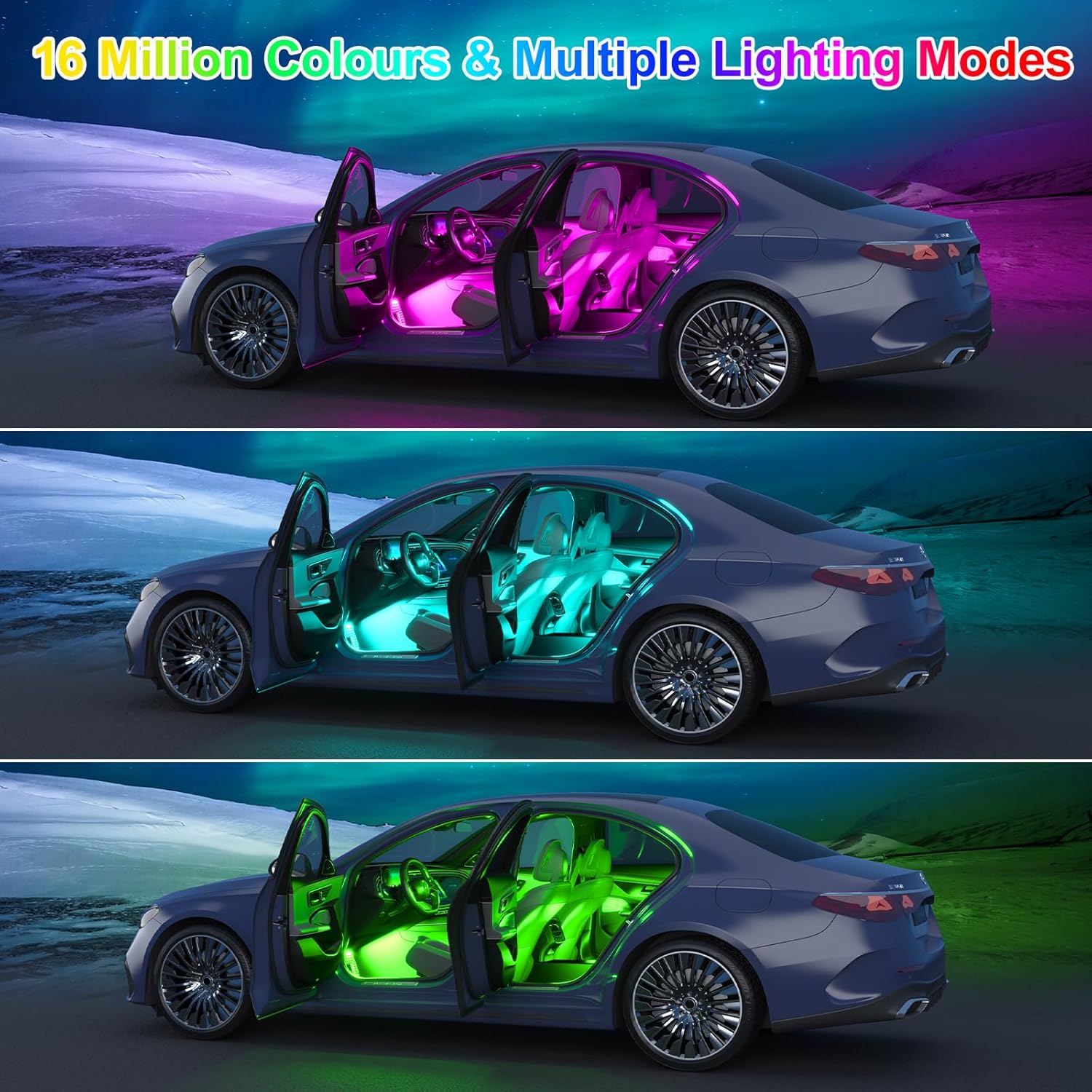 Thumbnail 1 de YiLaie Car LED Interior Lights with APP Control, 16 Million Colours and Music Mode (DC 5V)