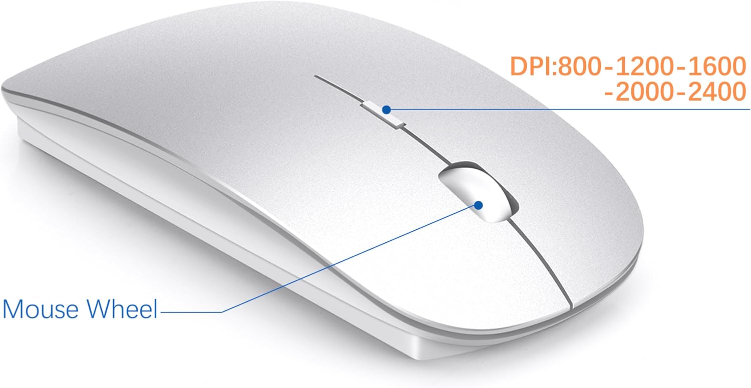 Detalle 2 de TopMate 2.4G Wireless Keyboard and Mouse Ultra Slim Combo (USB, silent keys, 2400DPI) – Silver White