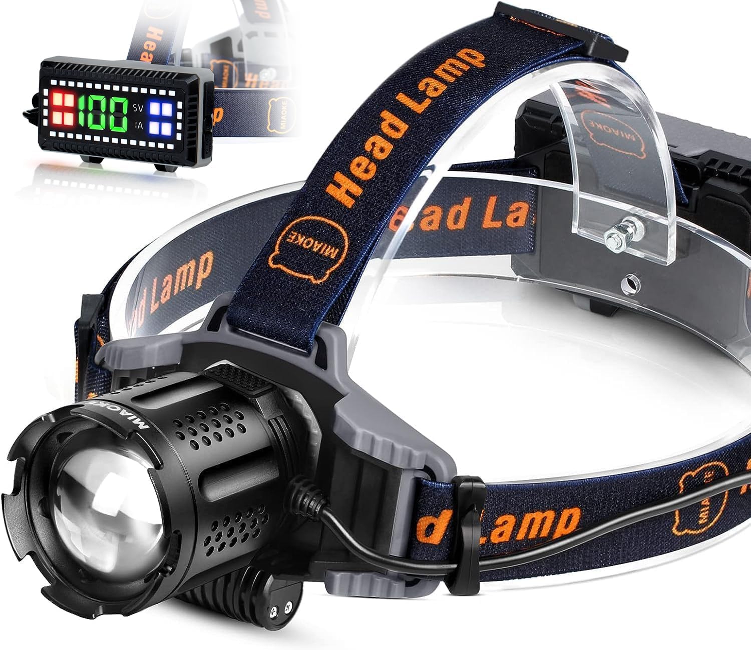 Detalle de MIAOKE CK-356 – aluminiowa latarka czołowa LED, IPX5, 4 tryby i wskaźnik mocy