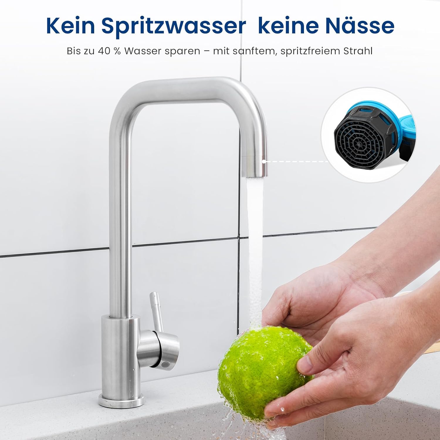 Thumbnail 4 de CECIPA Rubinetto da cucina spazzolato con manico singolo – miscelatore 360° in acciaio 304, durevole e versatile