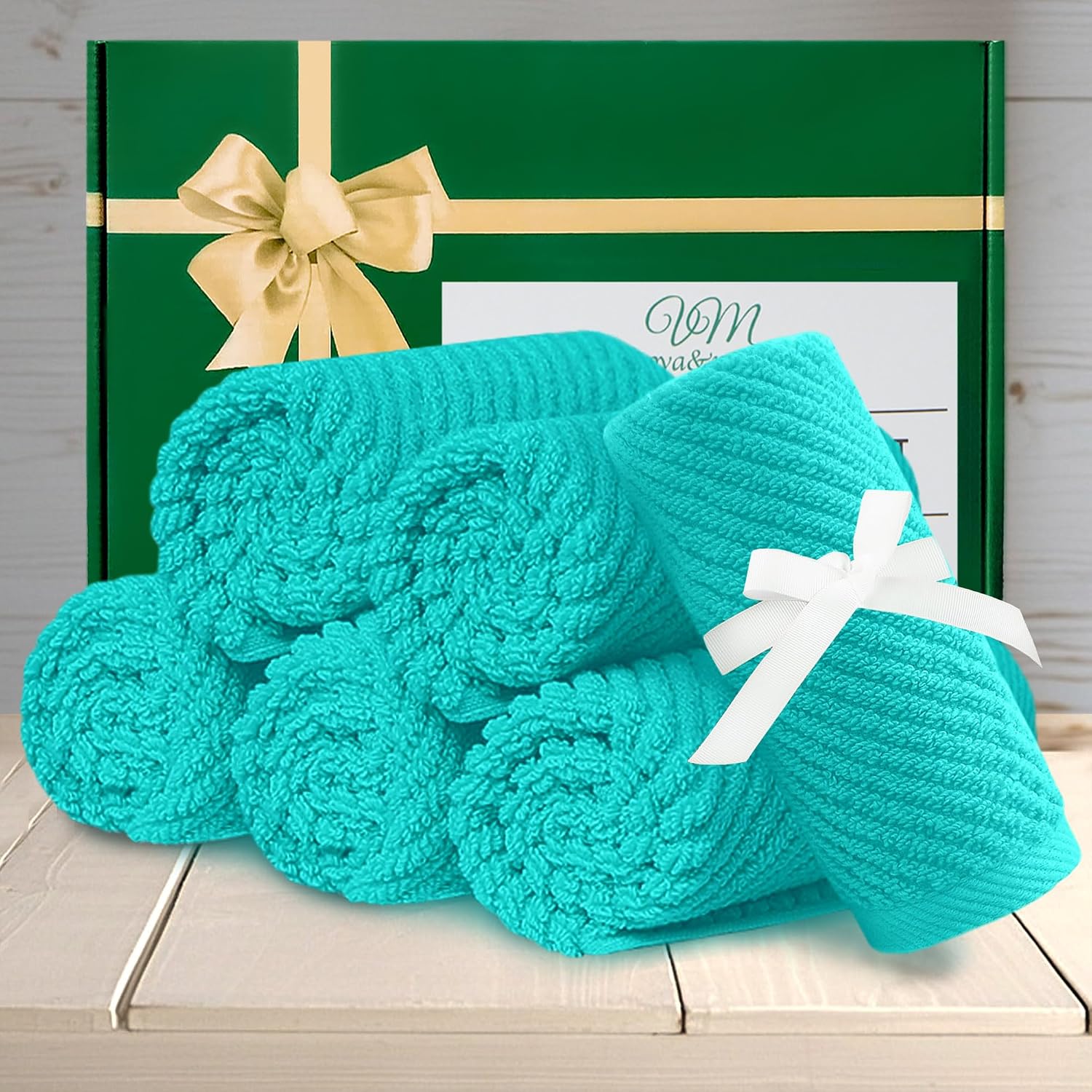 Detalle de Turquoise 100% Cotton Washcloths (Set of 6, 13"x13") — Soft, Absorbent, Quick-Dry