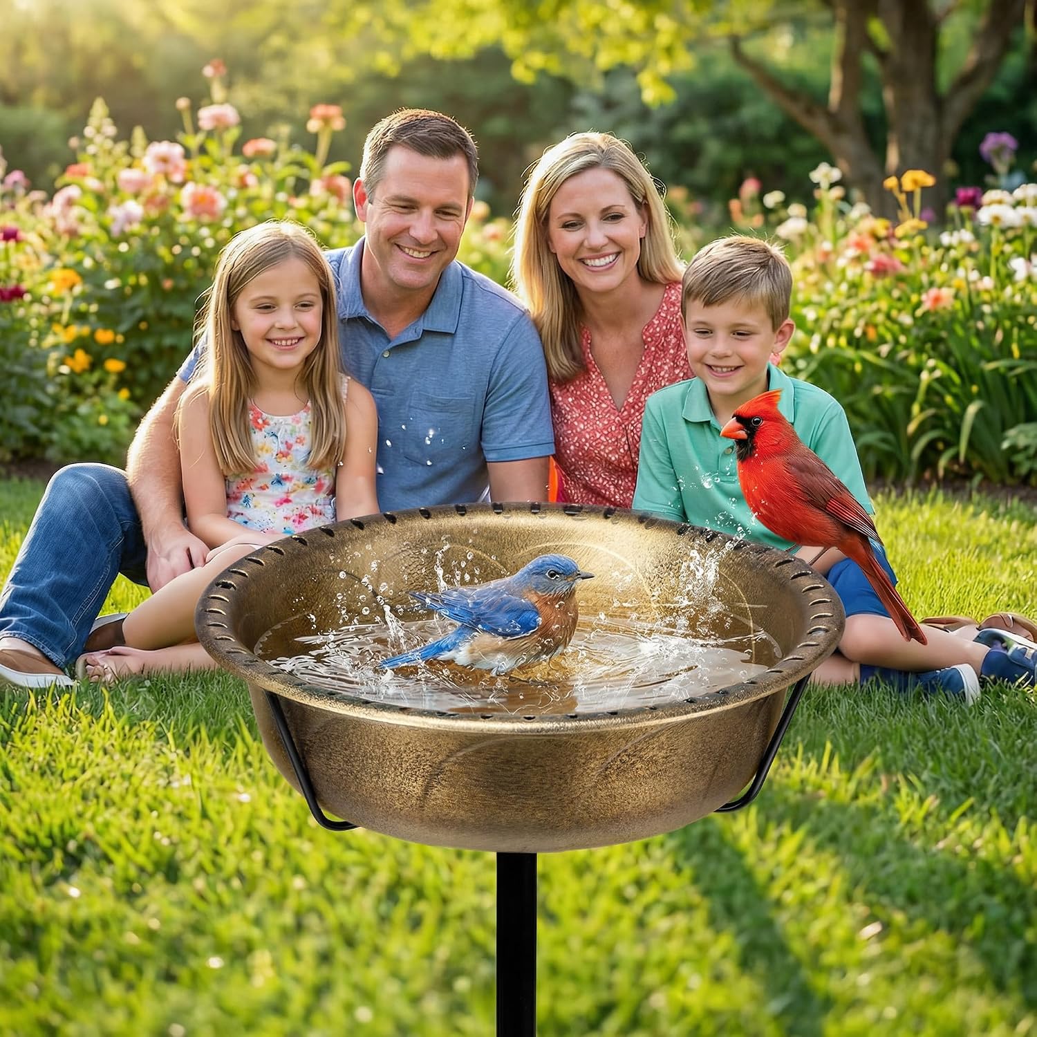 Detalle 2 de VIVOHOME Vintage Metal Bird Bath – freestanding garden birdbath with removable bowl and upgraded 4-pronged base