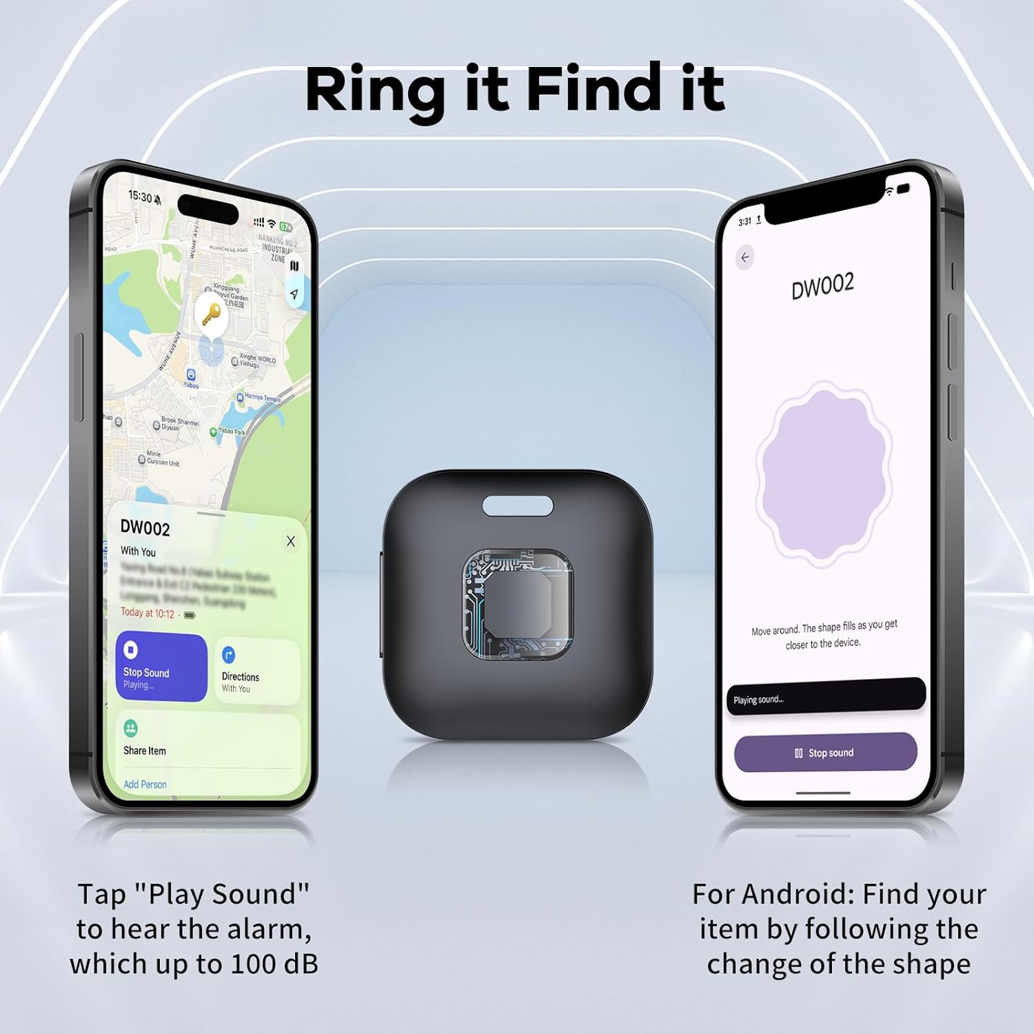 Thumbnail 2 de Tracker Tags DW002 certifié Apple et Google, lot de 4 noir (Bluetooth Smart Tag pour Apple Localiser & Google Find Hub)