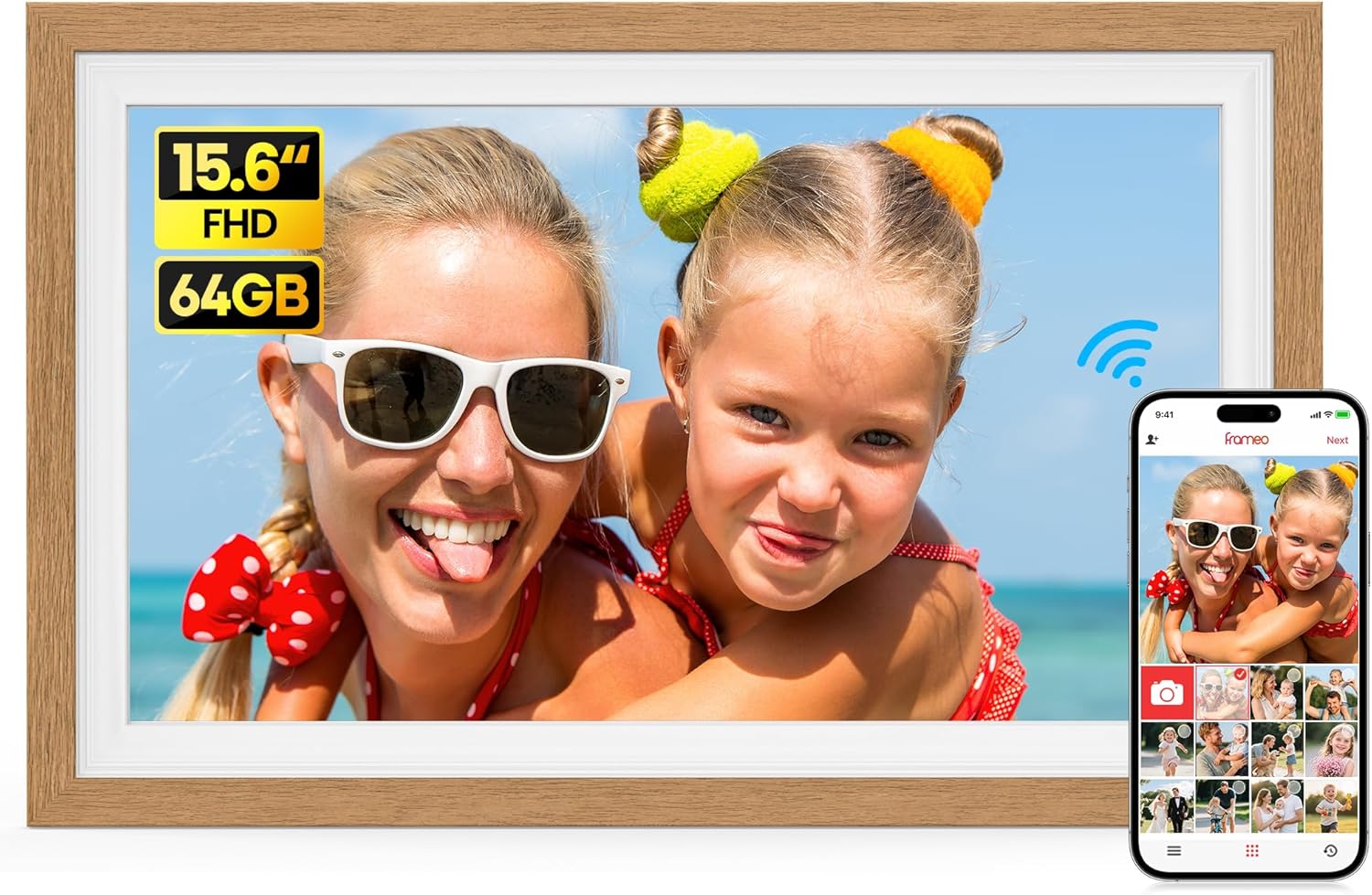 Detalle de Frameo 64 GB – 15,6 Zoll Digitaler Bilderrahmen mit WLAN, Touchscreen und Frameo-App
