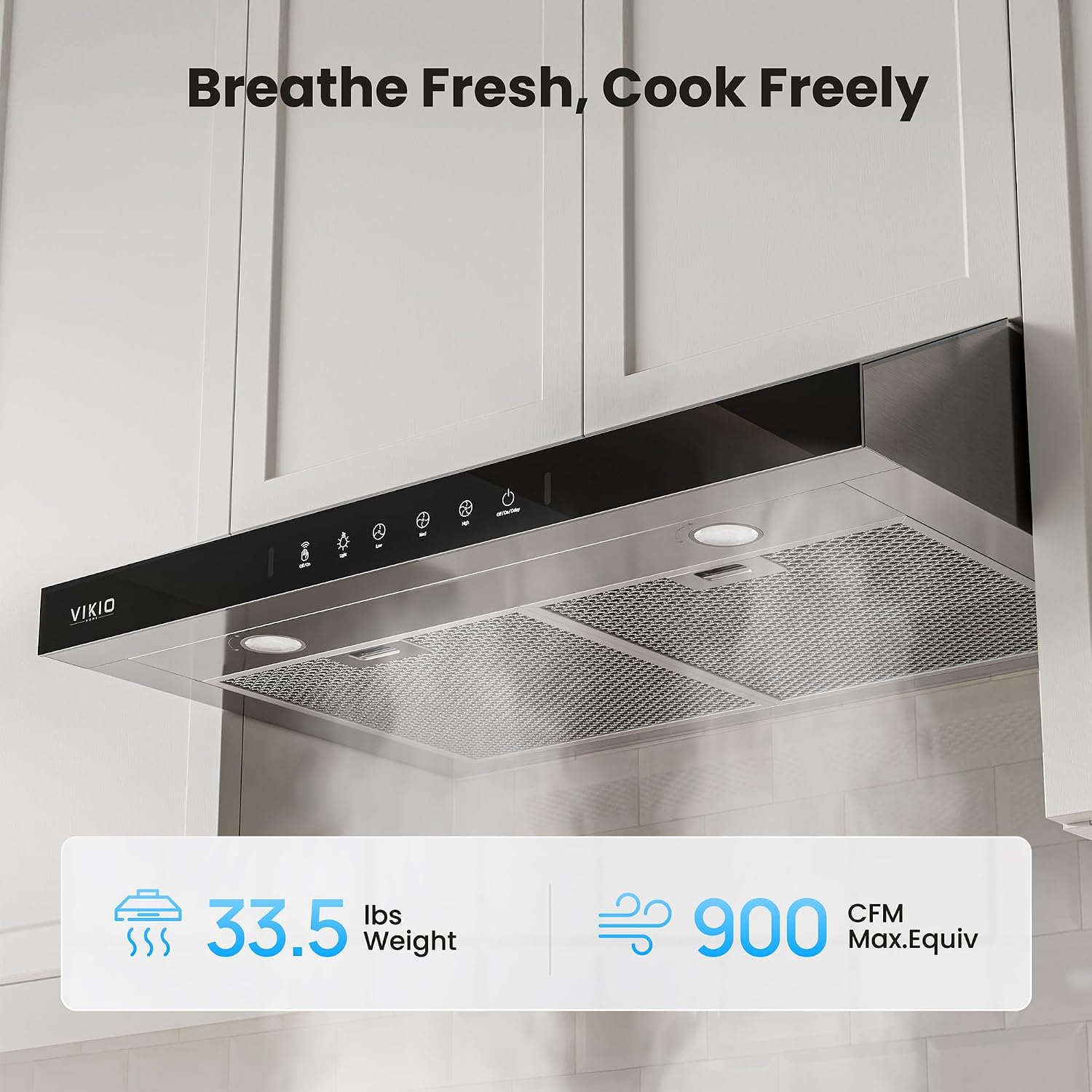 Detalle de VIKIO HOME VK-RC13-30B 30-Inch Under-Cabinet Range Hood, 900 CFM